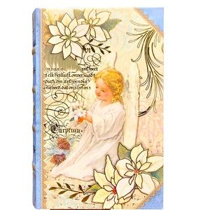 Punch Studio Gold Foil Petite Book Box ~ White Poinsettia Child Angel 11237
